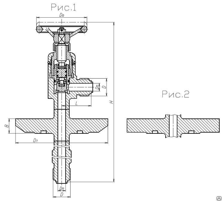 Клапан запорный угловой штуцерный с бортовым фланцем