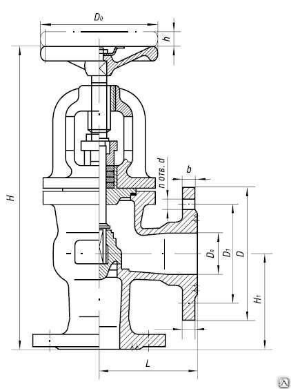 Клапан запорный угловой фланцевый