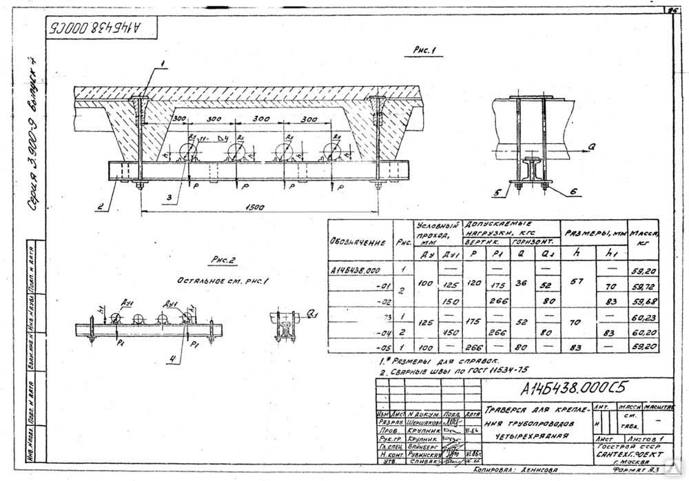 Траверс для крепления трубопровода Серия 3.900-9 А14Б 438.000 Выпуск 4 ...