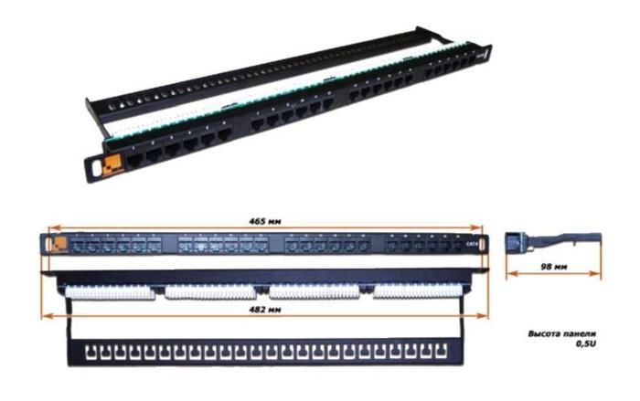 Патч-панель LAN-PPC24U5E 19", 24 порта RJ-45, категория 5e, UTP, 0.5U, комп