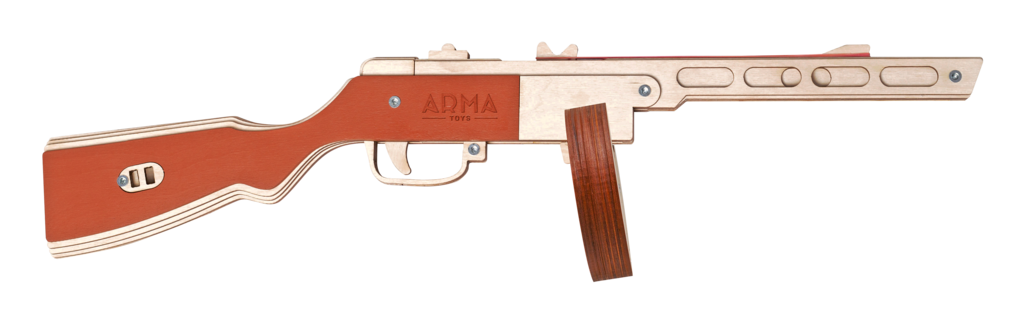 Резинкострел макет деревянный стреляющий пистолет-пулемет ППШ-41