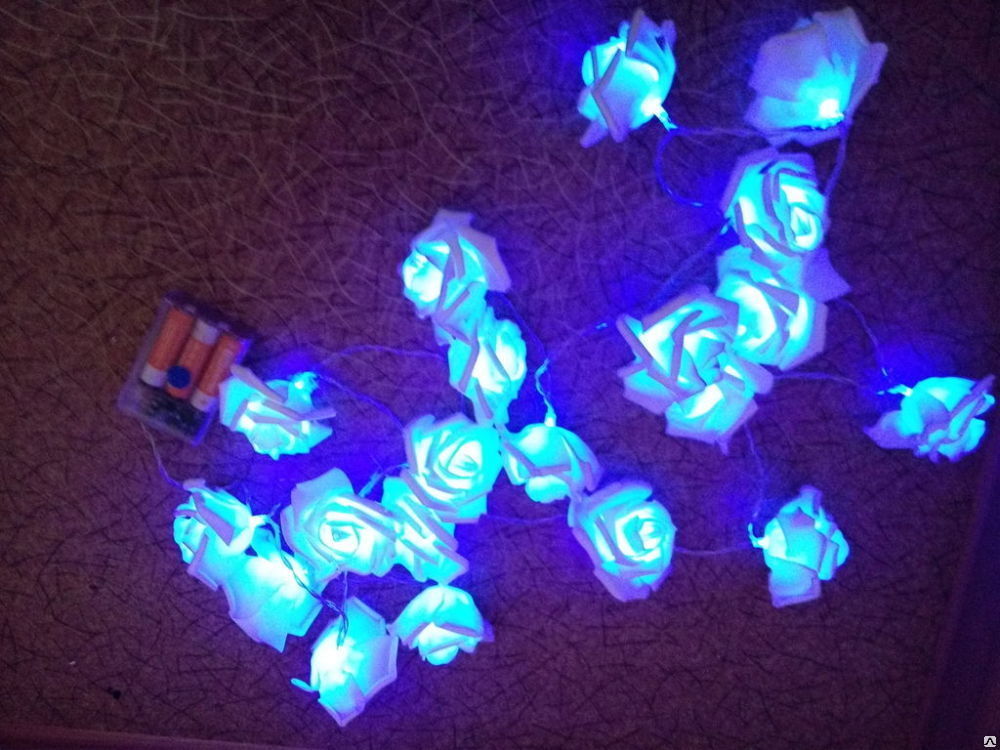 Гирлянда "Роза" 20 LED, 2 м, на батарейках (ААх3), разноцветная фото 3