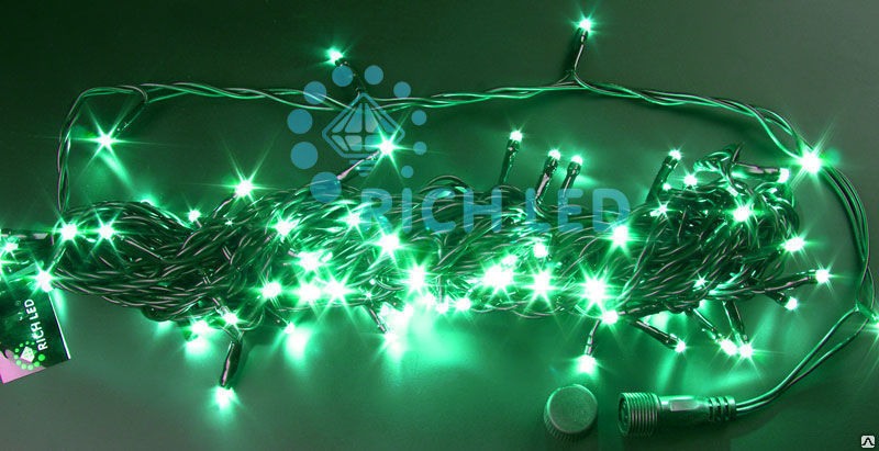 Светодиодная гирлянда Rich LED Нить 10 м, 24В, мерцающая, зеленый