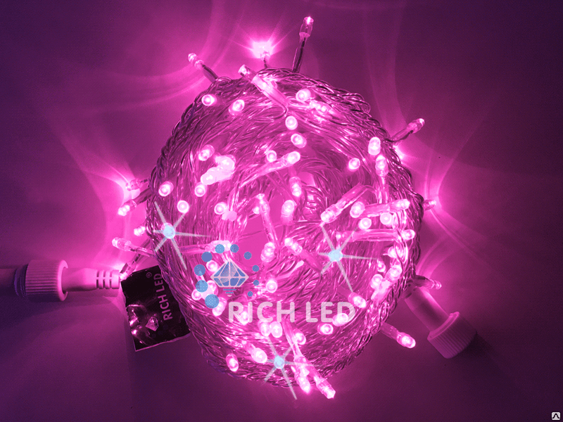 Светодиодная гирлянда Rich LED Нить 10 м, 24В, мерцающая, розовый