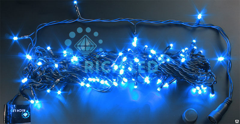 Светодиодная гирлянда Rich LED черная 10 м 24В постоянного свечения синий