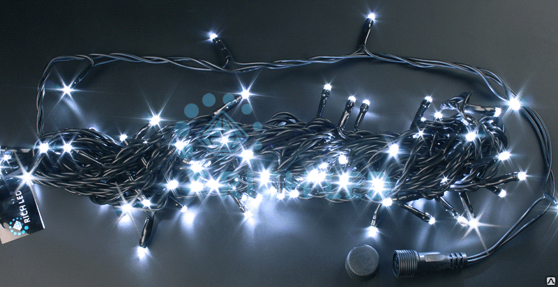 Светодиодная гирлянда Rich LED нить черная 10 м 24В мерцающая, белый