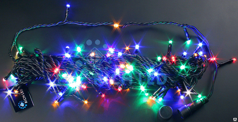 Светодиодная гирлянда Rich LED нить черная 10 м 24В мерцающая мульти