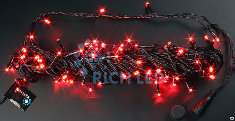 Светодиодная гирлянда Rich LED черная 10м 24В постоянного свечения, красный