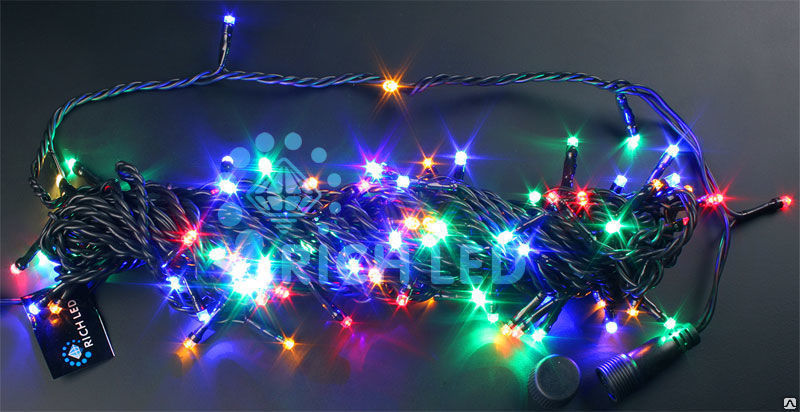 Светодиодная гирлянда Rich LED Нить 10 м, 24В, постоянного свечения,мульти