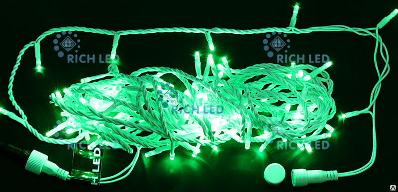 Светодиодная гирлянда Rich LED нить белая 24В постоянного свечения, зеленый