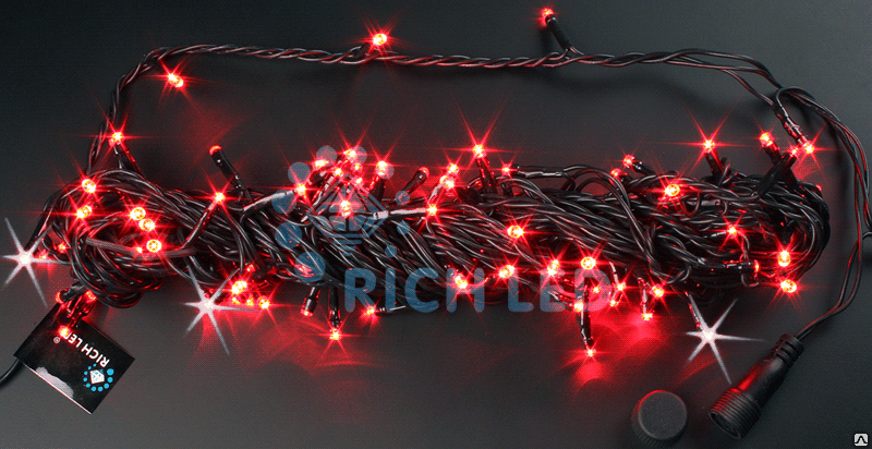 Светодиодная гирлянда Rich LED нить черная 10 м 24В мерцающая, красный
